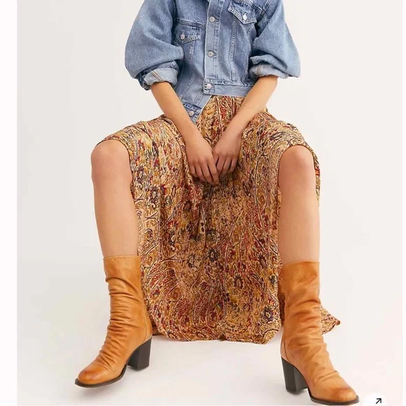 Free People Elle Block Heel Boot Size EU 41 Tan - Picture 3 of 16